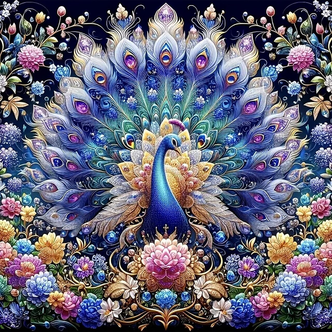 5D DIY Peacock Diamond Painting Kit for Adults – Colorful Diamond Art Gem Craft for Beginners, Home Wall Decor, Living Room, Bedroom, Office, 16×16 Inch